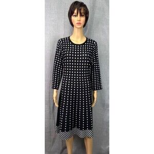 Spense Women's Knit Sweater Dress Size L Knee Legth 3/4 Sleeve Polka Dot